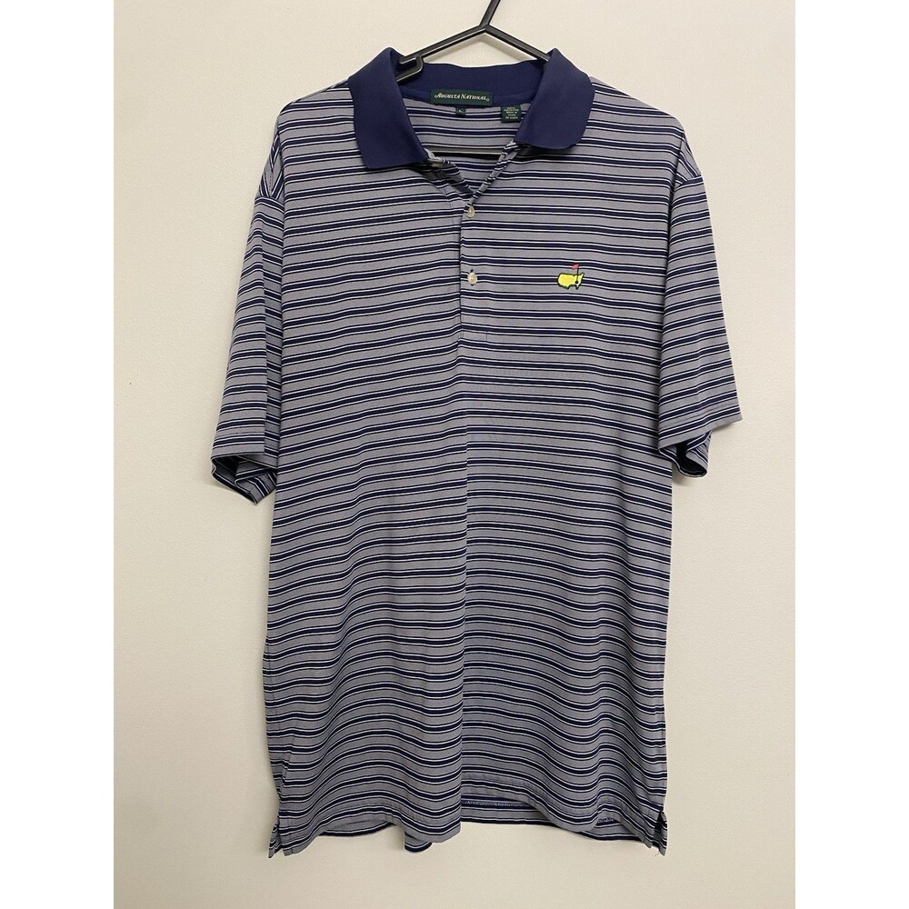 Augusta National Masters Polo Shirt Men’s L Blue Striped Golf Performance Logo